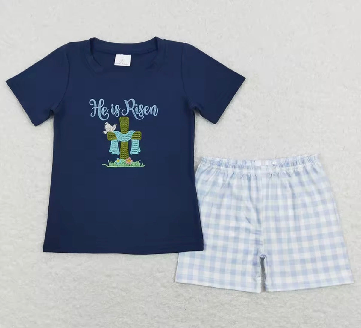 Embroidered He is Risen Boy Set