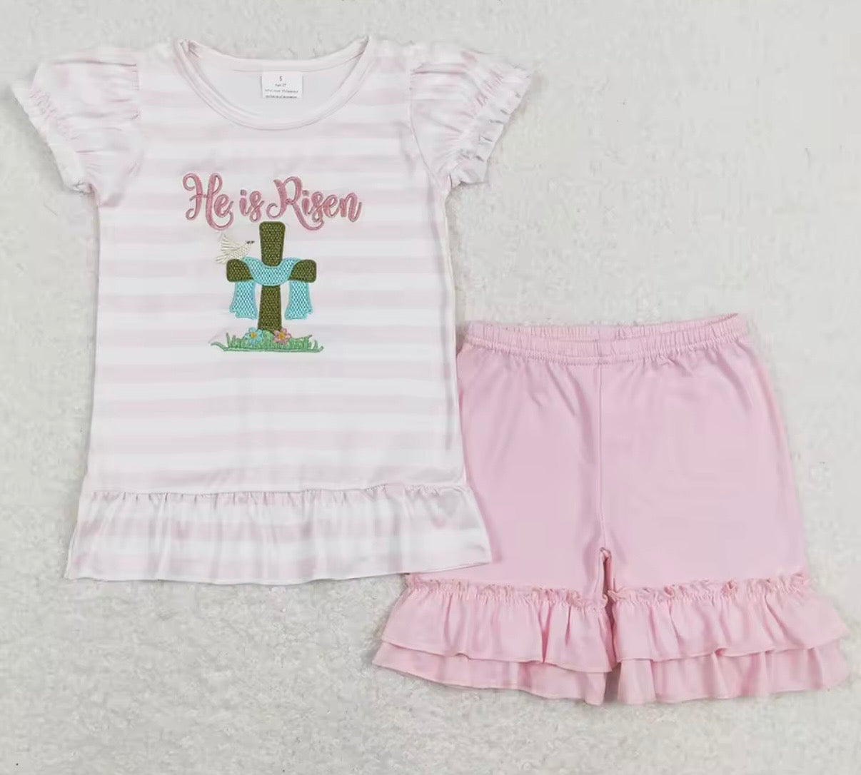 Embroidered He is Risen Girl Set