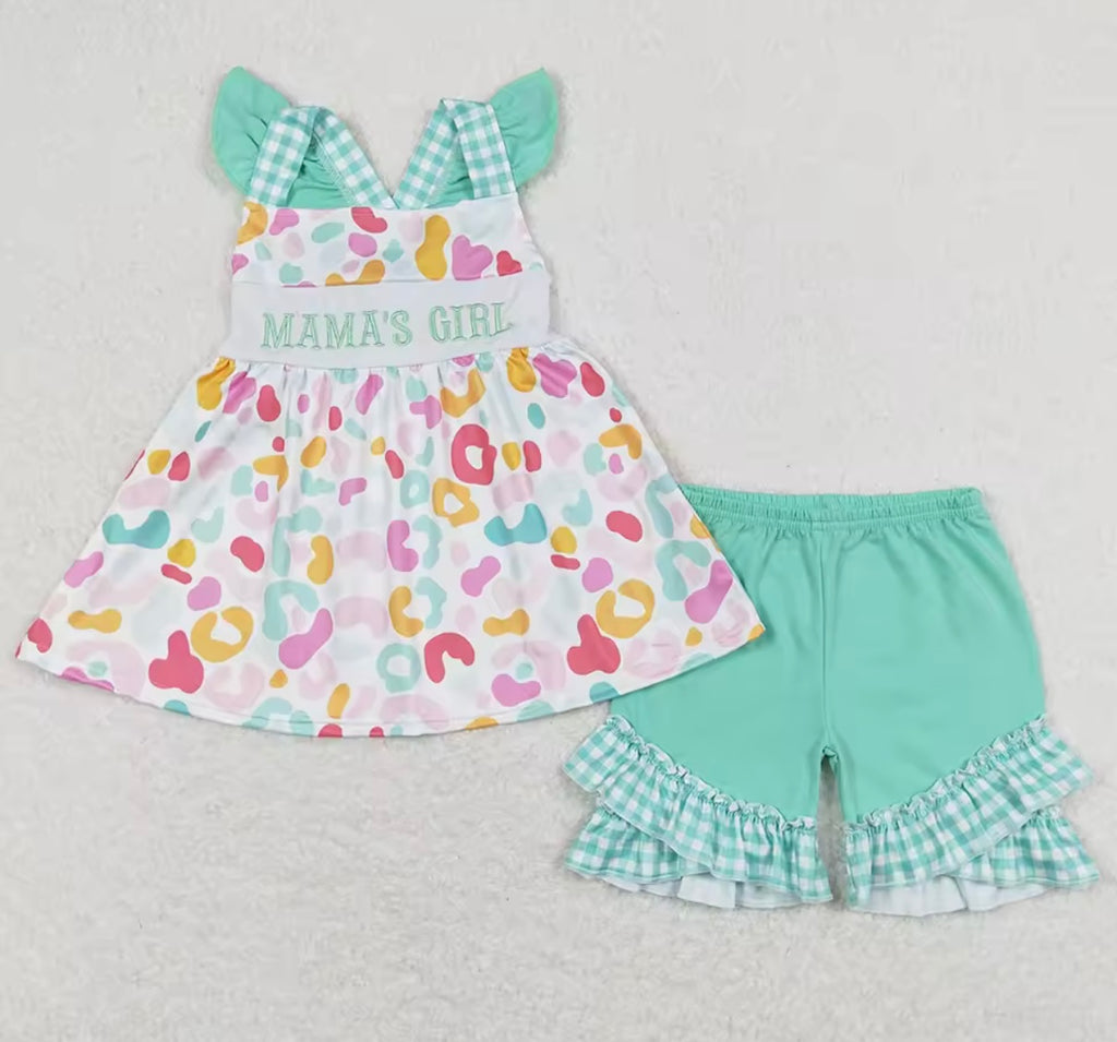 Embroidered Mama’s Girl Colorful Leopard Set